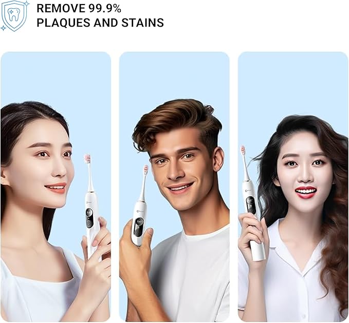 V3 Sonic Electric Toothbrush for Adults - Dual Display, 5 Cleaning Modes, Up to 200 Days Battery on a Single Charge, 4 Brush Heads & IPX7 Waterproof Design