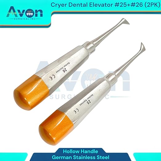 Root and Tooth Extraction Dental Cryer Elevator Pick, Sharp Angled Tip, Color-Coded Handle Ends | Autoclave-Safe German Stainless Steel Dental Instruments (2, #25+#26 Cryer - Set)
