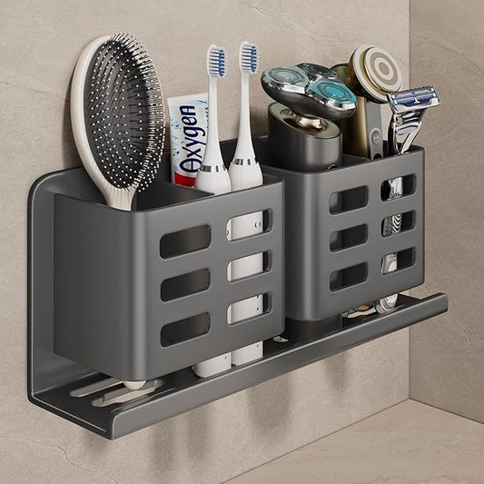 Aluminum Toothbrush Holder Self-Adhesive Hanging Bracket Shower Toothbrush Razor Holder Suitable for Toothbrush, Toothpaste, Razor and Comb etc Bathroom Storage