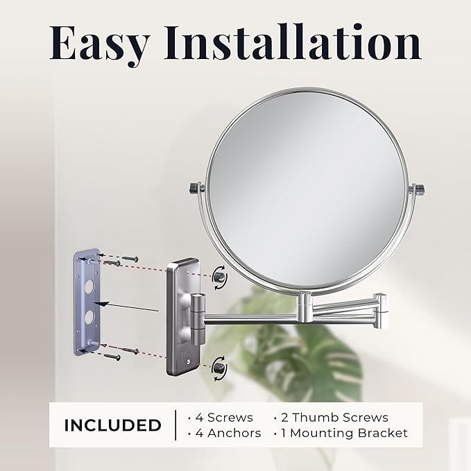 Zadro 7" Wall Mounted Wardrobe, Vanity Makeup Mirror with Magnification & Extending Arm (Large | 12.25" x 12" | 8X/1X, Chrome)