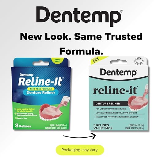Dentemp Denture Reline Kit Value Pack - Advanced Formula Reline It Denture Reliner - Denture Kit to Refit and Tighten Dentures for Both Upper & Lower Denture (3 Relines)