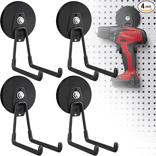 4 Pack Large Strong Magnetic Hooks for Hanging Heavy Duty, 3.5in Neodymium Magnet Storage Utility Hooks, Steel Long Magnetic Holder/Hanger Hook Organizer for Hanging Garage/Garden/Power Tools Black