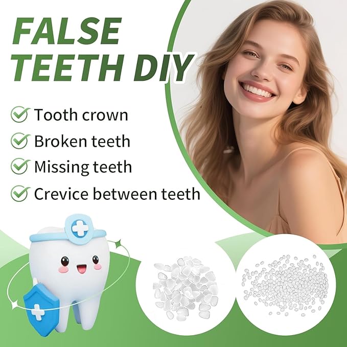 Tooth Repair kit for Filling The Missing Broken Tooth and Gaps-Moldable Fake Teeth and Thermal Beads Replacement Kit-White-A05
