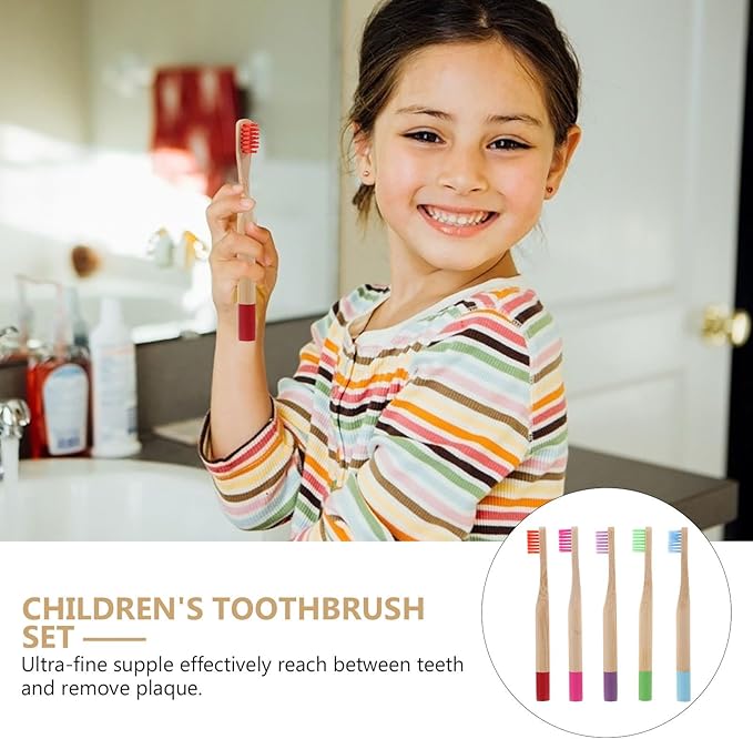 5Pcs Toothbrush Soft Charcoal Bristles Wooden Handle Portable Round Grip S Oral Care Accessories Random Color