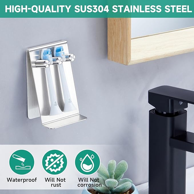 Electric Toothbrush Head Holder Adhesive or Tabletop, Tooth Brush Holder for Bathroom, Electric Toothbrush Holders Wall Mounted, Tooth Brushing Holder, Brush Head Holder (Silver, Small)