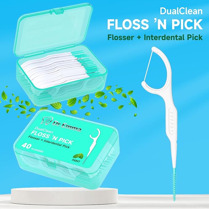 Dr. Emma Dental Floss Picks Tooth Flosser for Adults Teeth Cleaning Interdental Picks Mint Flavor Toothpick Stick Soft On Gum & Teeth, 160 Count