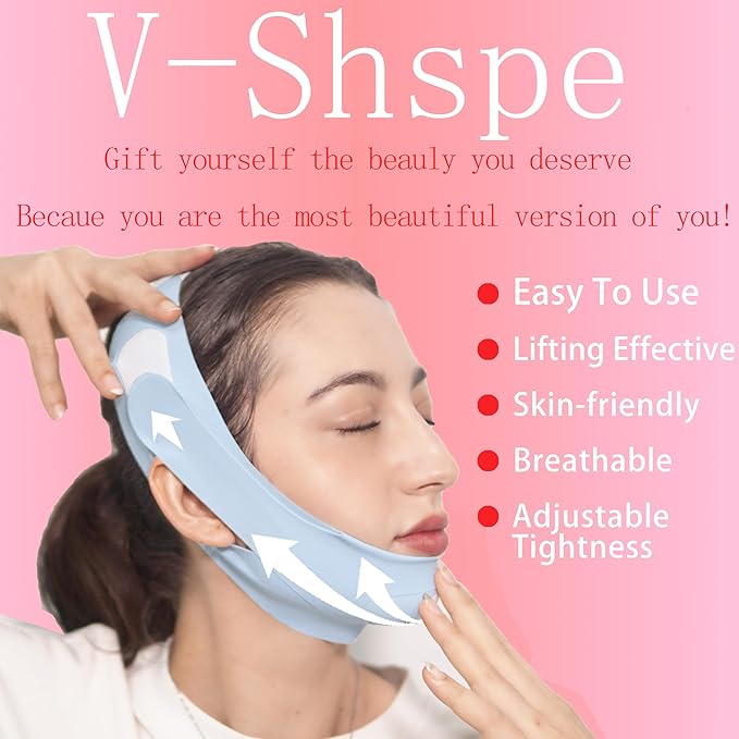 V Line Lifting Mask Chin Strap for Sleeping, Chin Strap, V Line Mask, Face Lifting Strap, Jawline Shaper, Jaw Strap, Double Chin Reducer,Face Lift Tape & Snoring Solution (Blue)