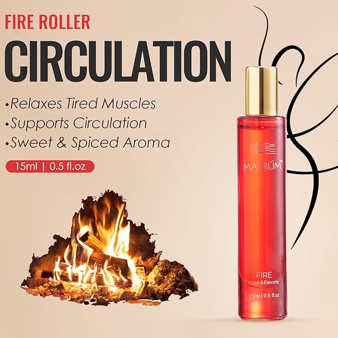 MATRUM 100% Pure Plant Oil Supports Circulation Blend Essential Oil Roll On, Sweet and Spiced Aromatherapy for Muscles Relax, Fire Roller, 0.5 Fl Oz