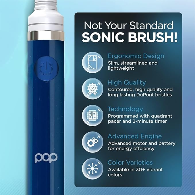 3-Pack Pop Sonic Electric Toothbrush (Rose + Navy Blue + Black) - Travel Toothbrushes w/AAA Battery | Kids Electric Toothbrushes with 2 Speed & 15,000-30,000 Strokes/Minute, Dupont Nylon Bristles