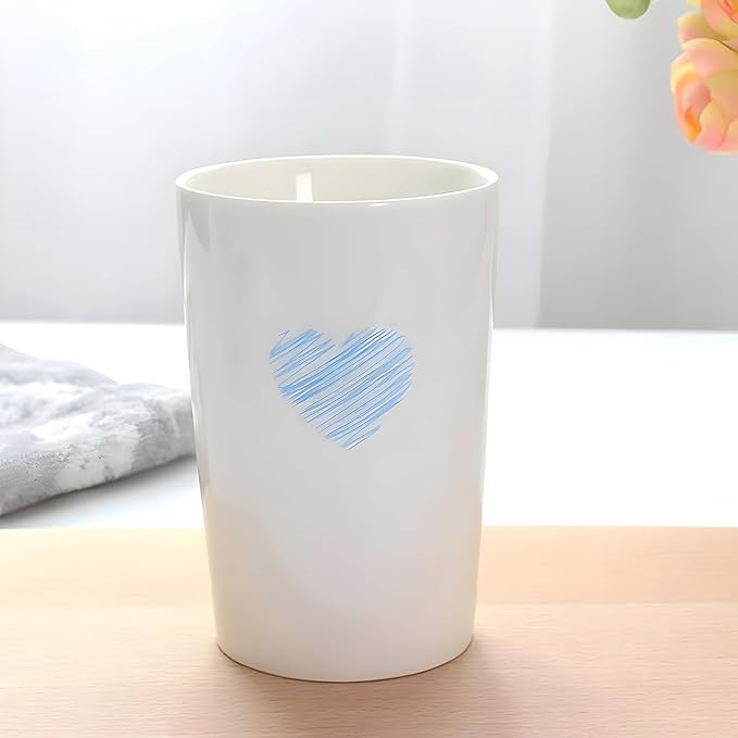 Kelake White Ceramic Tumbler Cup for Bathroom Toothpaste Toothbrush Holders Water Milk Drinks Cup 350 ml Bathroom Blue Heart Couples Cup for Christmas Birthday