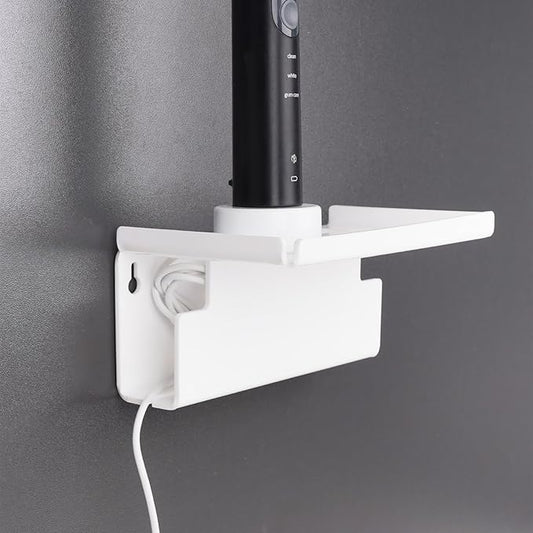 Acrylic Electric Toothbrush Holder Wall Mounted, Electric Toothbrush Cord Organizer, Toothbrush Organizer with Cable Organizer, Electric Toothbrush Holder for Bathroom, Medicine Cabinet, Dorm(White)