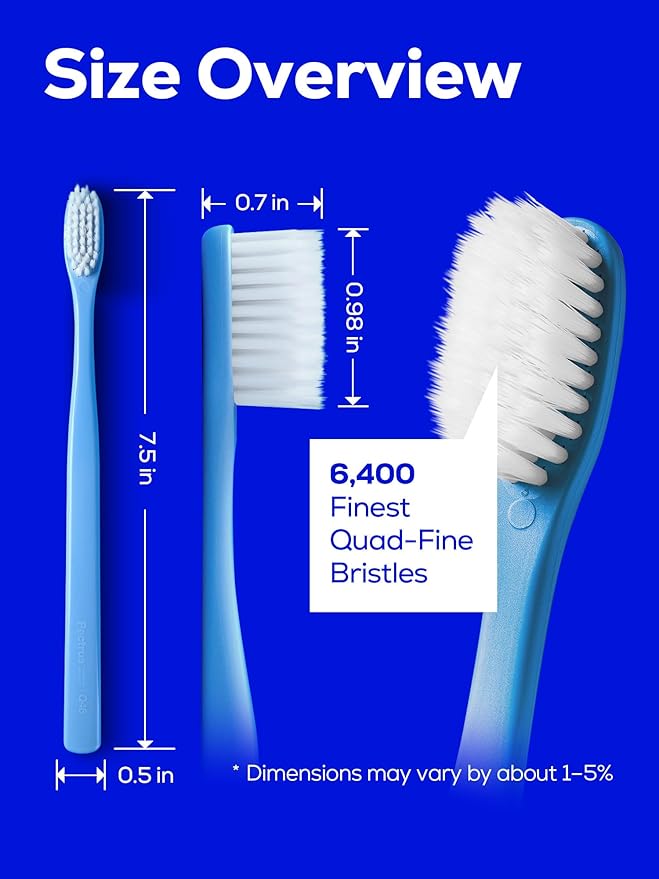 Soft Toothbrush Pack, 5 Count, Advanced Quad-fine Bristles Technology, Tapered Bristles for Sensitive Teeth, Gums & Deep Plaque Removal, Self Flossing Manual Toothbrushes, Assorted Colors