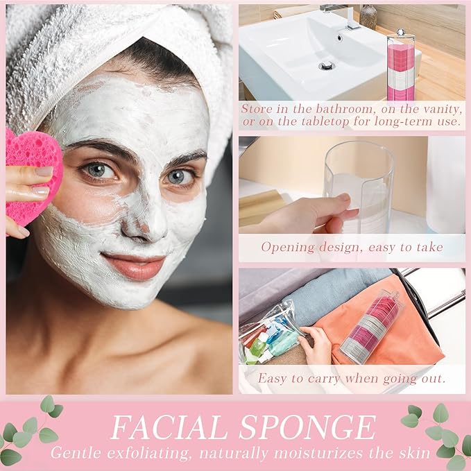 Sieral 120 Pcs Compressed Facial Sponges with Container Disposable Face Sponge Pads for Washing Face Cleansing Exfoliating Esthetician Makeup Removal(Heart,Pink, Rose Red, White)