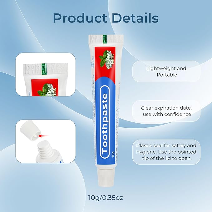 Travel Toothpaste Bulk, 10g/0.35oz Red & Blue Disposable Toothpaste Suitable for Hotels, Camping, Guests, Homeless Individuals, Charities (200-PACK)