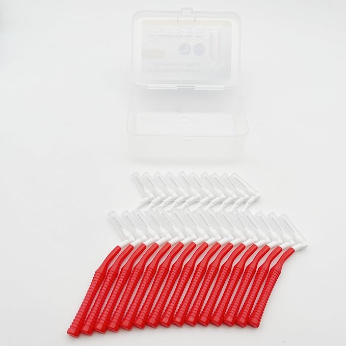 L Angled Reusable Braces Dental Brush Flosser - Cleaner Interdental Toothpick Flossing Head Oral Toothpick Cleaners (1.0mm Red, Normal)