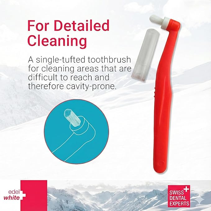 edel+white End Tuft Toothbrush 2 Pack – Small Head Sulcus Brush for Braces, Implants & Gumline – Special Brush for Precise, Focused Dental Cleaning