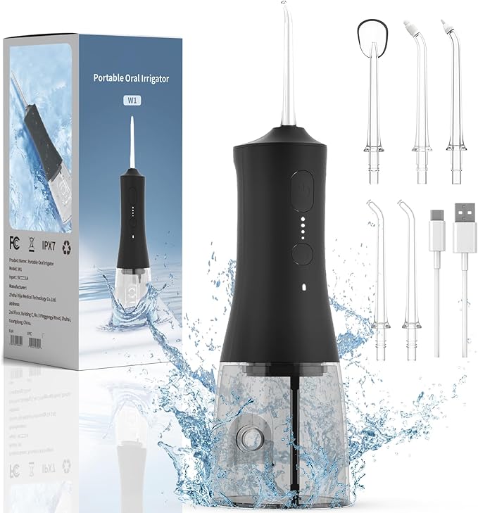 Water Flosser Cordless - 265ml Portable Water Flosser for Teeth with 6 Nozzles, 1400 Pulses/Min, 4 Modes, IPX7 Waterproof, 60-Day Battery for Braces, Sensitive Gums, Travel & Family Use