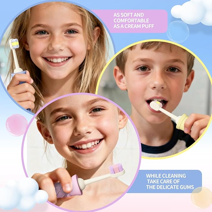 Kids Toothbrush with Wide Non-Slip Grip - 3 Pack Extra Soft Bristles, Multi-Colored & Fun for Beginner Cleaning, Ergonomic, BPA & Cruelty-Free (Age 3+)