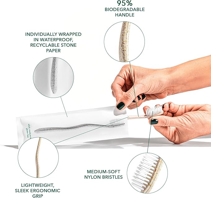 Terra & Co. Gentle Green Toothbrushes – 10-Pack of Plastic-Free Toothbrushes with Soft Bristles for Sensitive Teeth & Gums – Individually Sealed – BPA-Free, Plant-Based, Eco-Friendly & Travel-Ready