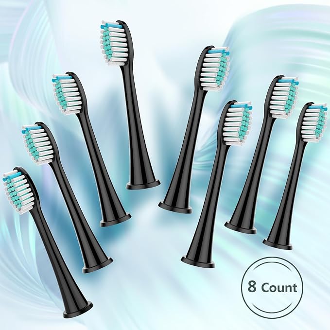 BUKURII Toothbrush Replacement Heads Compatible with Philips Electric Toothbrushes, 8Pcs, Black, Refills for Sonicare Snap-on Brush Handles 1100 2100 4100 5100, Replace for A3 C2 C3 G2 G3