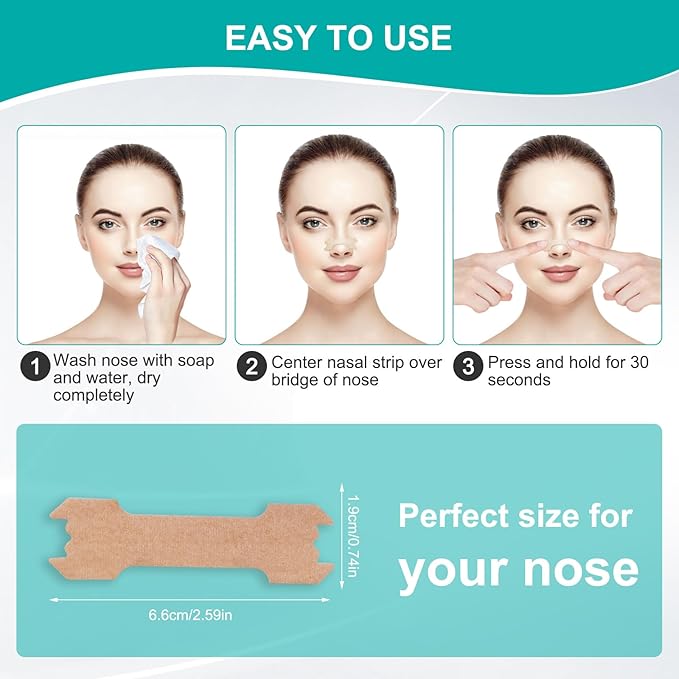 MQ 50ct Nasal Strips for Snoring Mint Scent Nose Strips for Breathing Extra Strength Snore Strips to Open Nasal Passages, Relieve Nasal Congestion