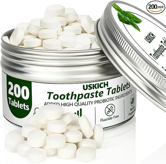 200 Pcs Toothpaste Tablets,Nano Hydroxyapatite with Probiotics, Reduce Sensitivity,Fluoride & Plastic Free, Eco Friendly & Travel Mouthwash Tablets