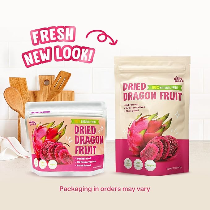 The Daily Good Soft-Dried Dragon Fruit Slices | All Natural Superfood Snacks for Adults & Kids | Healthy, Soft and Chewy | No Sugar Added or Preservatives, Gluten Free, Vegan (1.41 oz, Pack of 1)