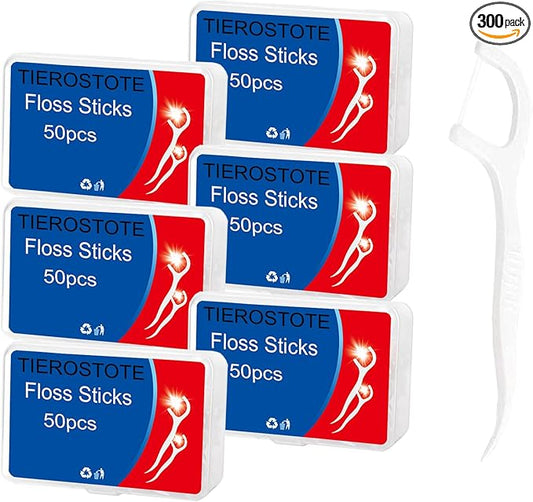 300 Count (6 Packs of 50) Disposable Flossers,Dental Floss Picks, Tooth Picks Flossers with 6 Travel Handy Cases for Family,Helps to Fight Tooth Decay and Keep Your Teeth Clean