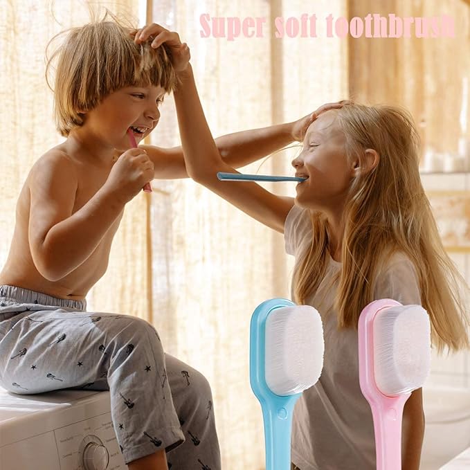 DI QIU REN Extra Soft Toothbrush for Sensitive Gums, Manual Toothbrush with 8 Tubes of 10000 Soft Floss Bristle for Gum Care, Protect Fragile Gums Good Cleaning Effect (2 Blue & 2 Pink)