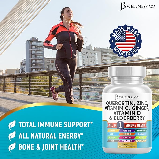 Quercetin Zinc Vitamin C Vitamin D Bromelain Elderberry - Nettle Supplement with Artemisinin, Sea Moss, Echinacea - 180 Count