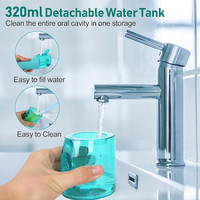 Water Dental Pik Flosser,Grinest 7 Modes Rechargeable Water Dental Picks for Teeth Cleaning Cordless Oral Irrigator Portable IPX7 Waterproof Tooth flossers for Home Travel-Green