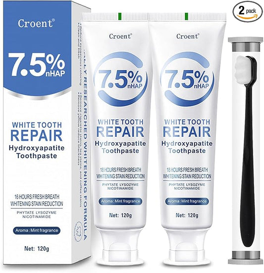 Hydroxyapatite Toothpaste 7.5, Fluoride-Free Toothpaste for Enamel Protection and Tooth Strengthening, Breath Freshening | Mild Mint | Deep Cleaning Care Toothpaste for Sensitive Teeth 4.23oz (2pcs)