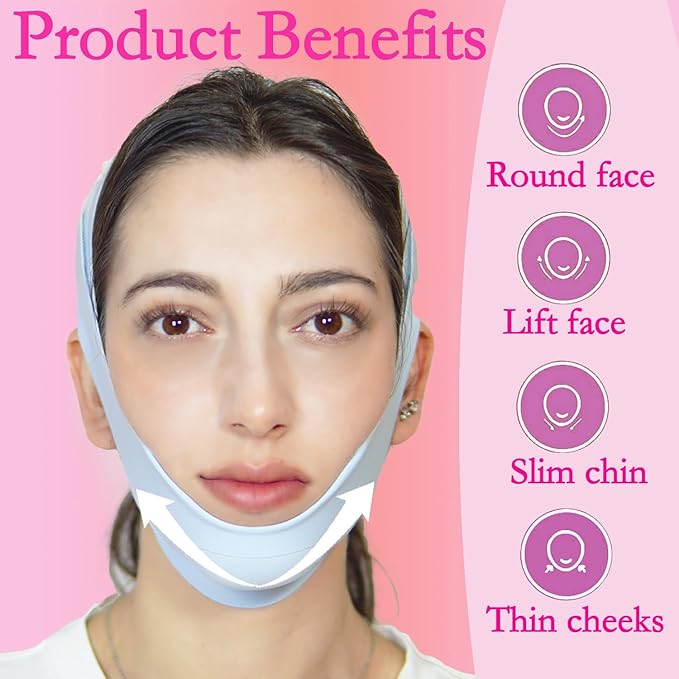 V Line Lifting Mask Chin Strap for Sleeping, Chin Strap, V Line Mask, Face Lifting Strap, Jawline Shaper, Jaw Strap, Double Chin Reducer,Face Lift Tape & Snoring Solution (Blue)
