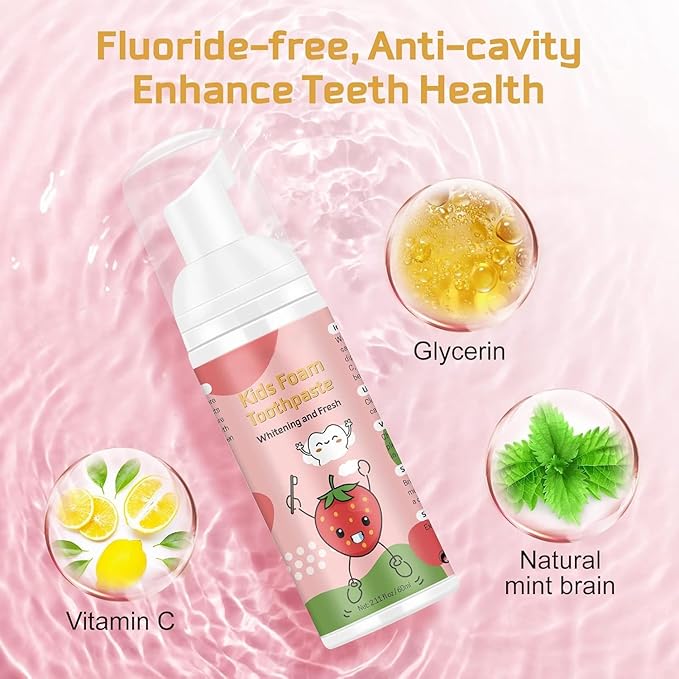 Foam Toothpaste Kids,Toddler Toothpaste with Low Fluoride & Natural Formula to Reduce Plaque, Kids Toothpaste for U Shaped Toothbrush for Children Ages 3 Plus (120 ML, Strawberry & Watermelon)