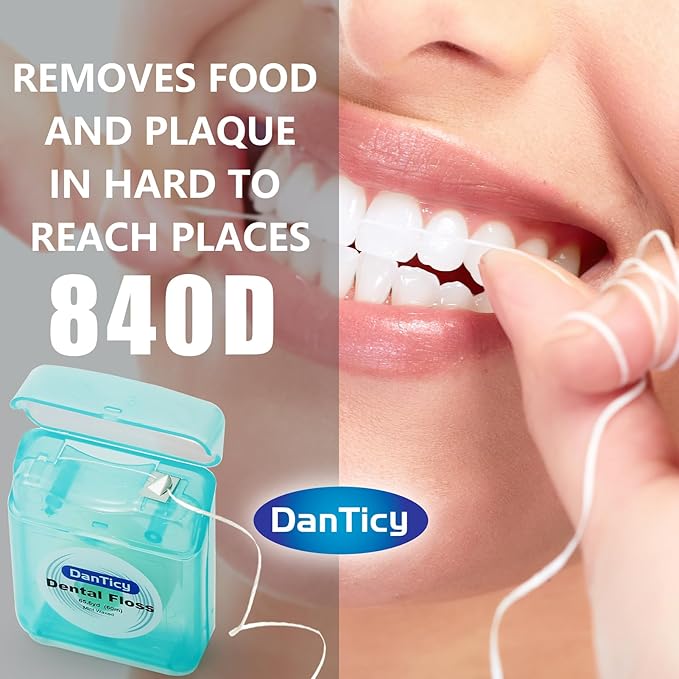 Dental Floss Deep Clean Waxed 840D Floss, Extra Wide Cleaning and Slides Smoothly & Easily is Perfect for Individuals with Tight Small Gaps Between Teeth Mint Flavored, 66Yards x 4 Pack 840D