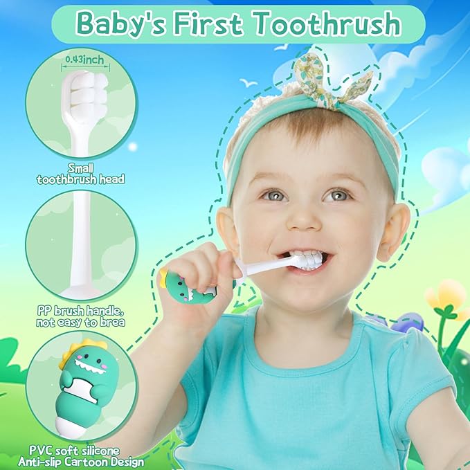 Toddler Toothbrush with Tongue Cleaner, Extra Soft Bristles for Kids 1-6, BPA-Free Baby Toothbrush with Ergonomic Grip & Non-Slip Handle，Kid Toothbrush for Gentle Care & Safe Brushing (Yellow,1 Count)