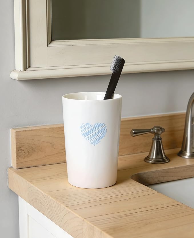 Kelake White Ceramic Tumbler Cup for Bathroom Toothpaste Toothbrush Holders Water Milk Drinks Cup 350 ml Bathroom Blue Heart Couples Cup for Christmas Birthday