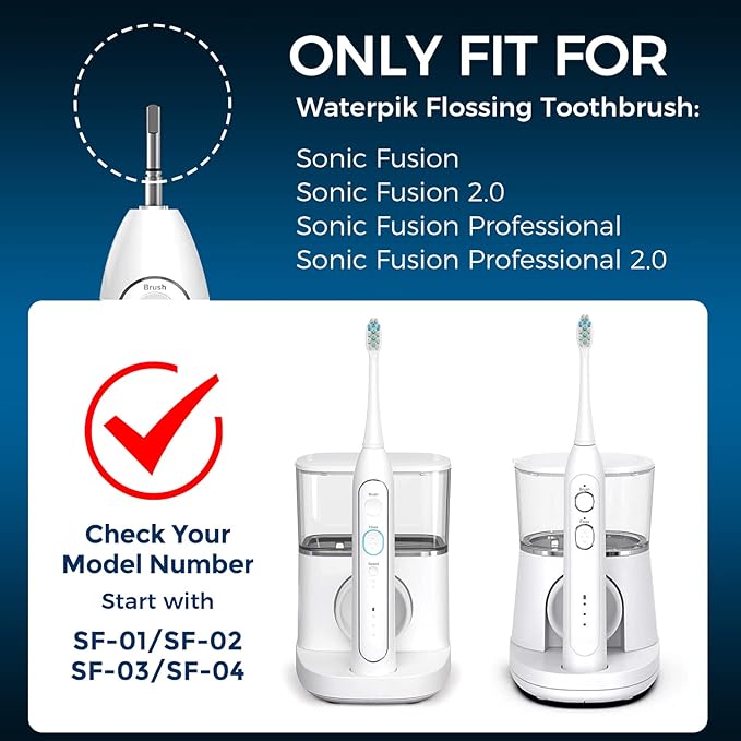 6 Pack Toothbrush Replacement Heads Compatible with WaterPik Sonic Fusion 2.0, FitMount Flossing Brush Head Fit for Water-Pic SF-01 SF-02 and 2.0 SF-03 SF-04