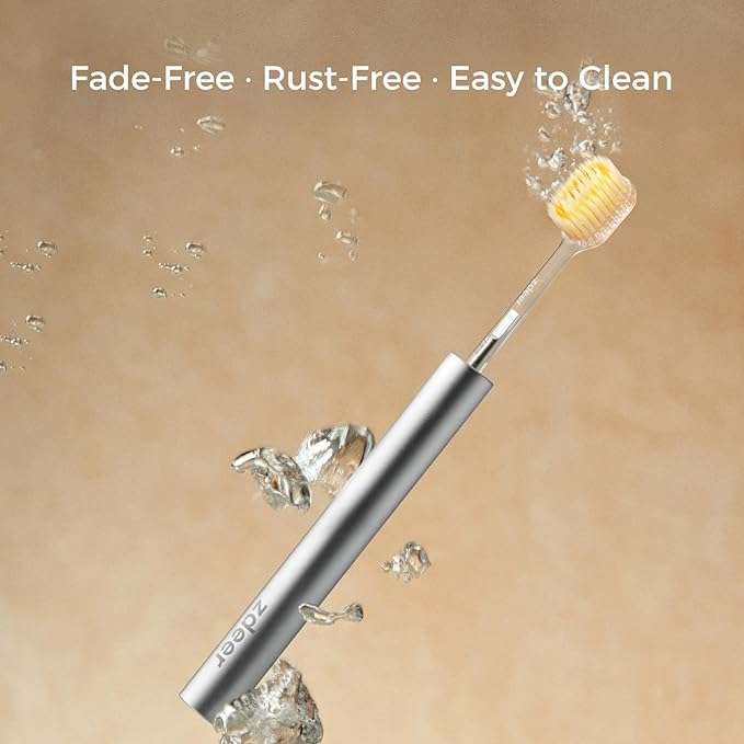 Ultra Soft Manual Toothbrushes for Adults Sensitive Gums– Eco-Friendly Aluminum Alloy+ABS Handle with 6 Replaceable Gum Care Heads, Gentle Wide Bristles for Sensitive Teeth & Gums