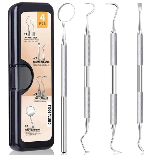 Dental Tools Kit, Stainless Steel Dental Pick & Teeth Cleaning Tools for Plaque and Tartar Removal – Hygienic Scraper Set with Case for Men, Women, Kids, Pets
