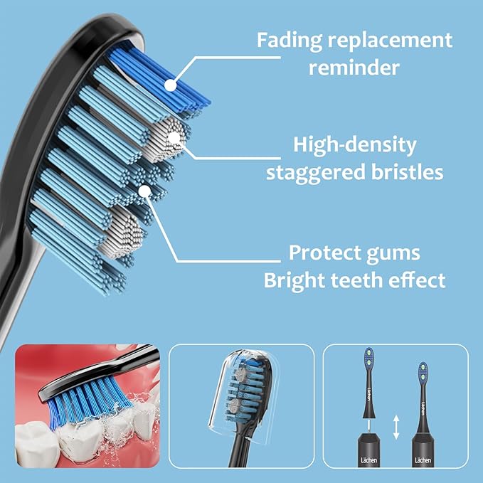 Lächen Electric Toothbrush for Adults – Sonic Rechargeable, 5 Modes & Smart Timer, Travel Case & Wireless Charging, 4 Brush Heads, IPX7 Waterproof (Black)