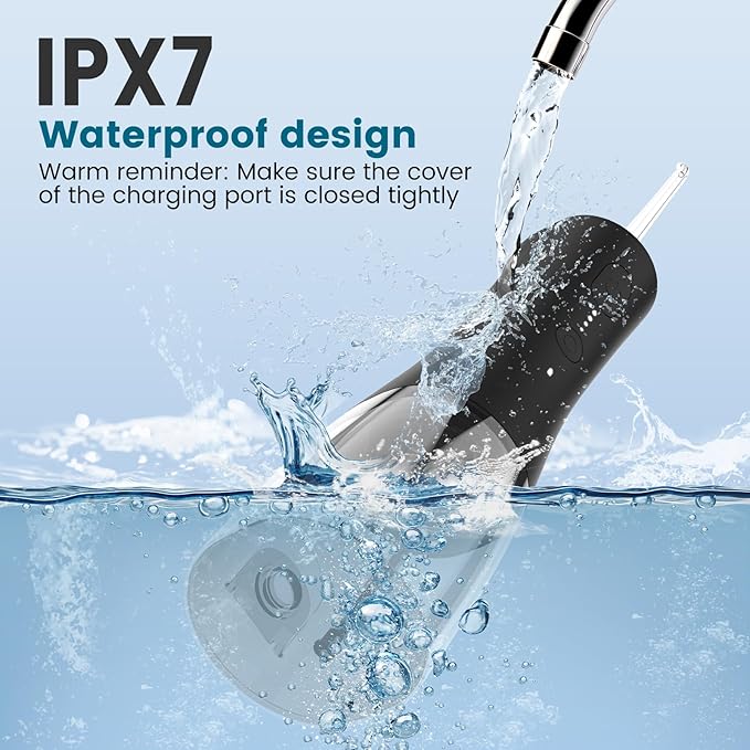 Water Flosser Cordless - 265ml Portable Water Flosser for Teeth with 6 Nozzles, 1400 Pulses/Min, 4 Modes, IPX7 Waterproof, 60-Day Battery for Braces, Sensitive Gums, Travel & Family Use