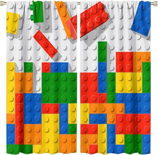 Building Blocks Toy Curtain Rod Pocket Children's Nursery Abstract Outline Colorful Plastic Toy Brick Geometric Print Pattern Curtain Boys Girls Bedroom Playroom 2 Panels 63x63in