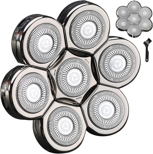7 Blades Head Shaver Replacement Heads Electric Shaver Universal Replacement Blade Head Electric Razor for Men (7D Silvery)