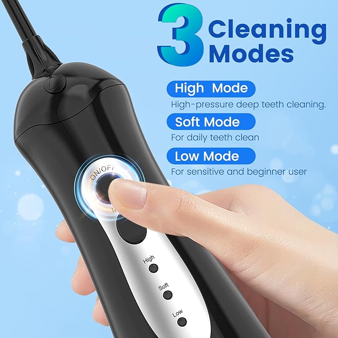 Water Flosser for Teeth, Portable Oral Irrigator Rechargeable Water Dental Flosser Pick with High Pressure 5 Jet Tips, IPX7 Travel Water Flossing for Brace Teeth Cleaner Gum Care