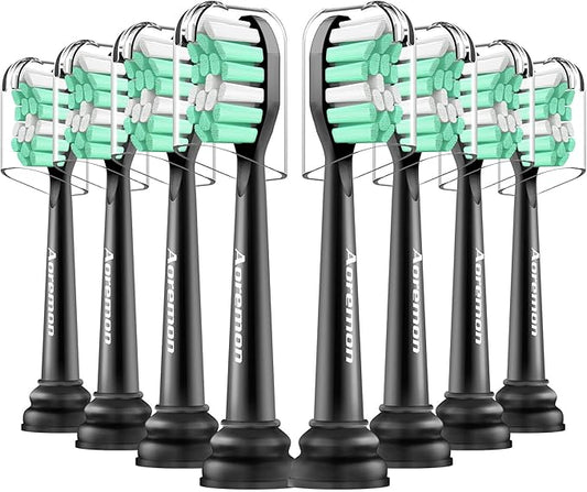 Aoremon Replacement Heads for Sonicare - Replacement Brush Heads Compatible with Philips Sonicare Snap-on Electric Toothbrush (Black),8 Pcs
