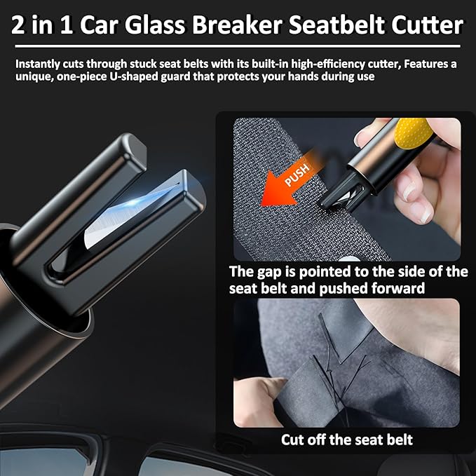 Safehammer - 2025 Upgraded Safe Hammer Glass Breaker Under Water, Car Hammer Seatbelt Cutter Window Breaker Emergency Escape Tool,Free Antiskid, Safehammer Glass Breaker for New Cars (2PCS)