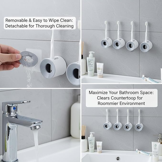 Electric Toothbrush Holder 6 Pack Wall Mounted Toothbrush Holders with Strong Adhesive for Bathroom Shower Storage Space Saving Tooth Brush Holder for Family Home Organisation
