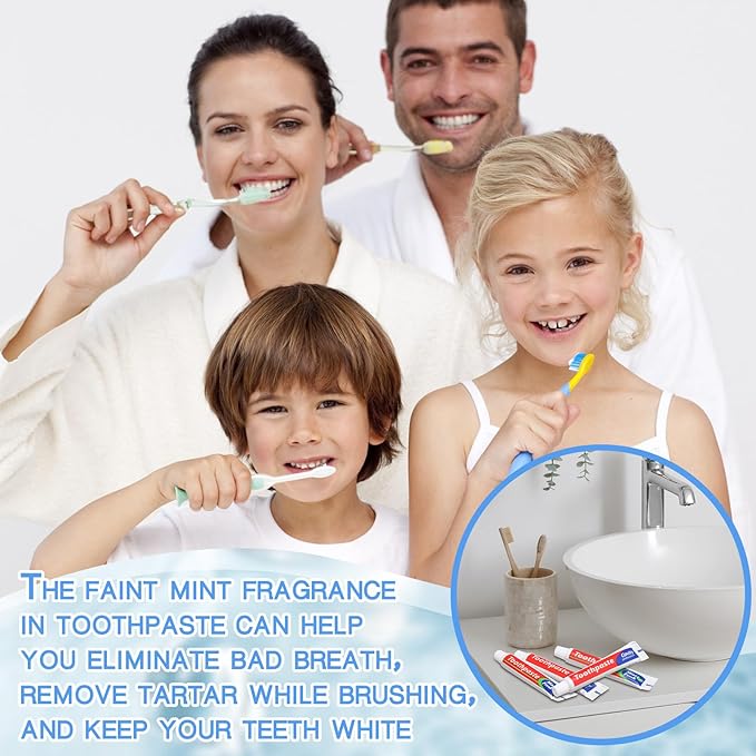 Mini Toothpaste Bulk Travel Size 0.35oz for Bad Breath, Helps Freshens Breath, Whitens Teeth Regular Disposable Mint Toothpaste for Home Hotel Office Camping