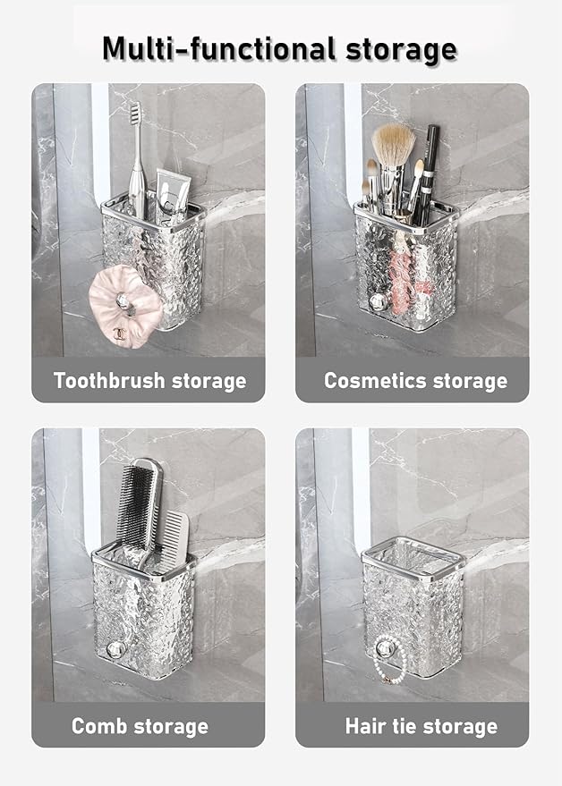 Wall Mount Tooth Brush Holder for Bathroom，Crystal Toothbrush Holder Set，Hanging Clear Bathroom Organizers Storage